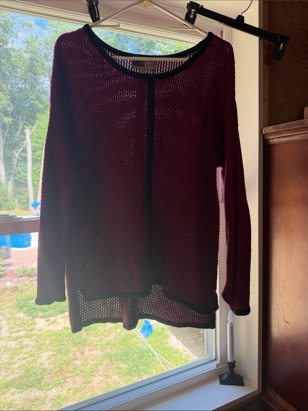 Habitat Open Knit Cardigan in Burgundy with Black Trim